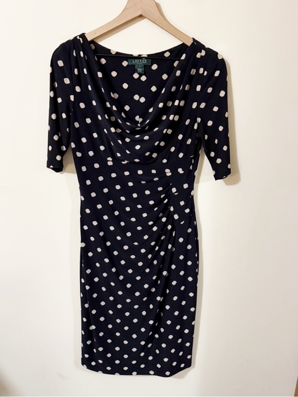 Lauren Ralph Lauren Womens Polka Dot Black Sheath Dress Size 4 Office Casual